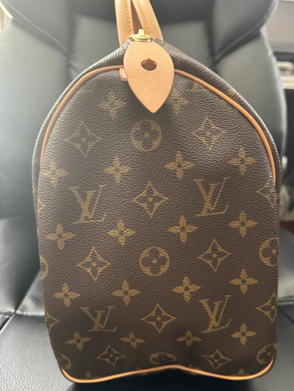 Louis Vuitton Brown Monogram Tote with Blue Racing Stripe